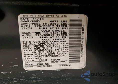 2017 Nissan Rogue S z USA, uszkodzony, nr VIN JN8AT2MV7HW257747